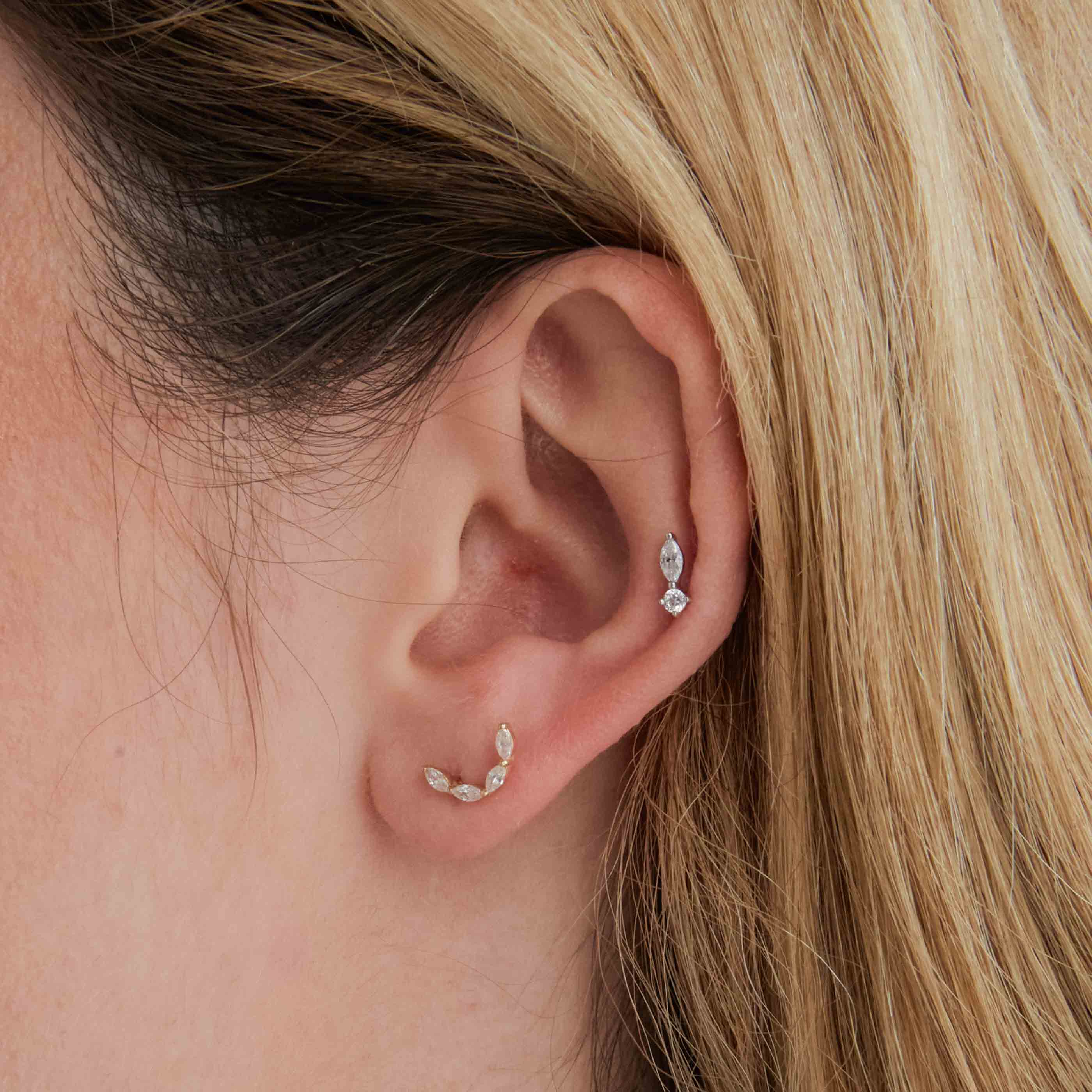 Solid Gold Crystal Curved Piercing Stud - Image 5