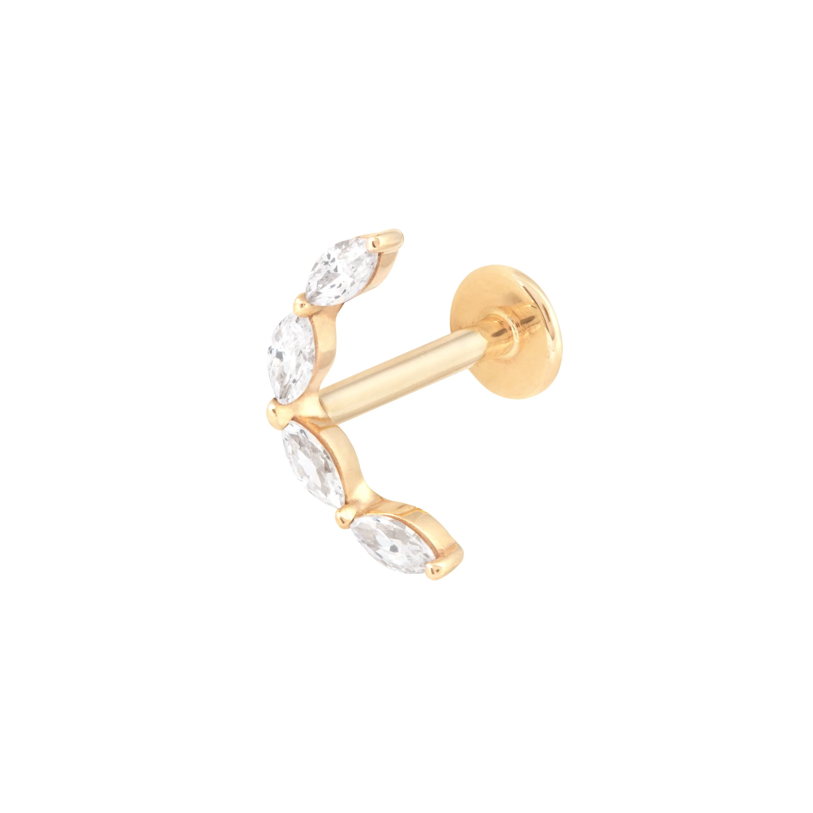 Solid Gold Crystal Curved Piercing Stud - Image 6