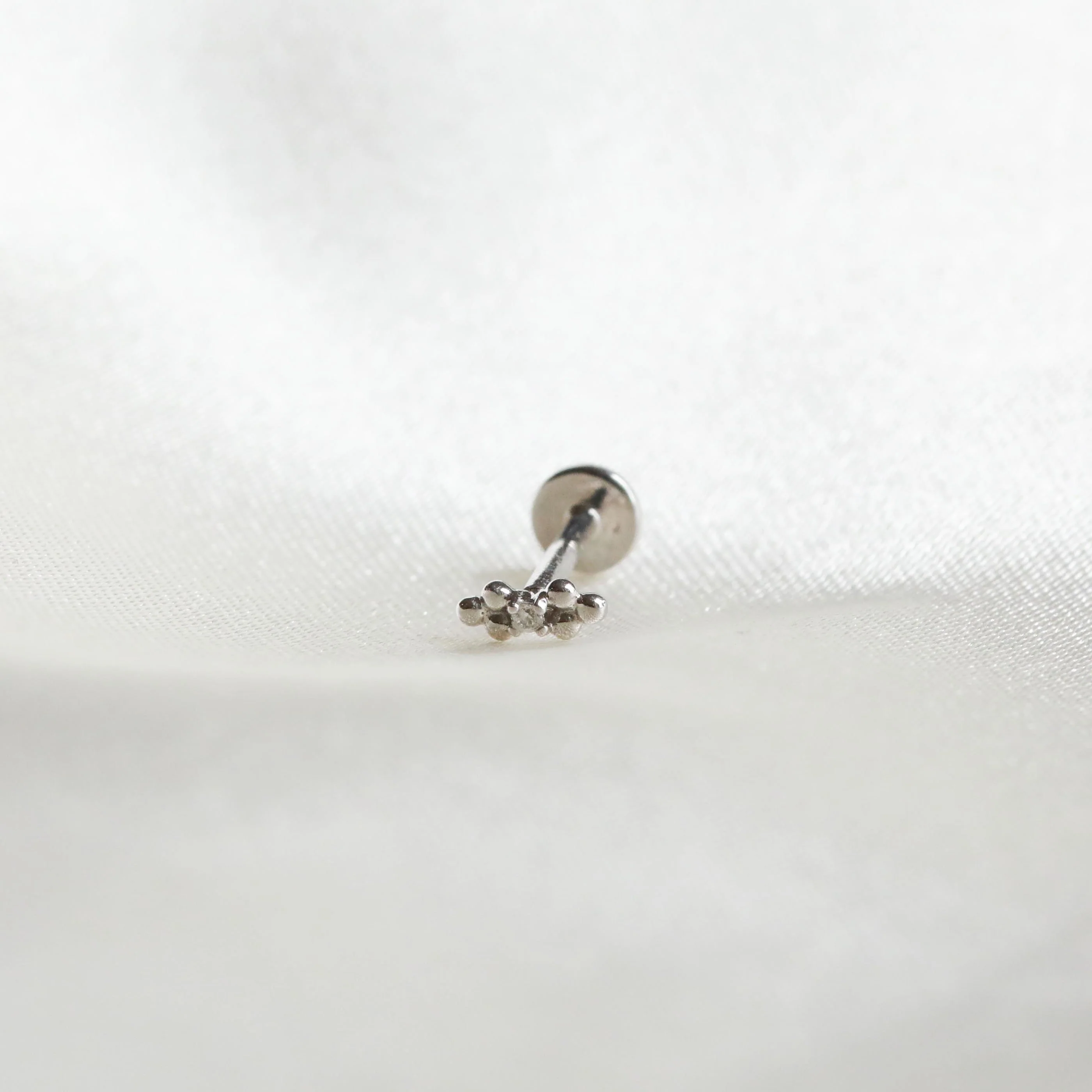 Solid White Gold Crystal Beaded Piercing Stud - Image 4