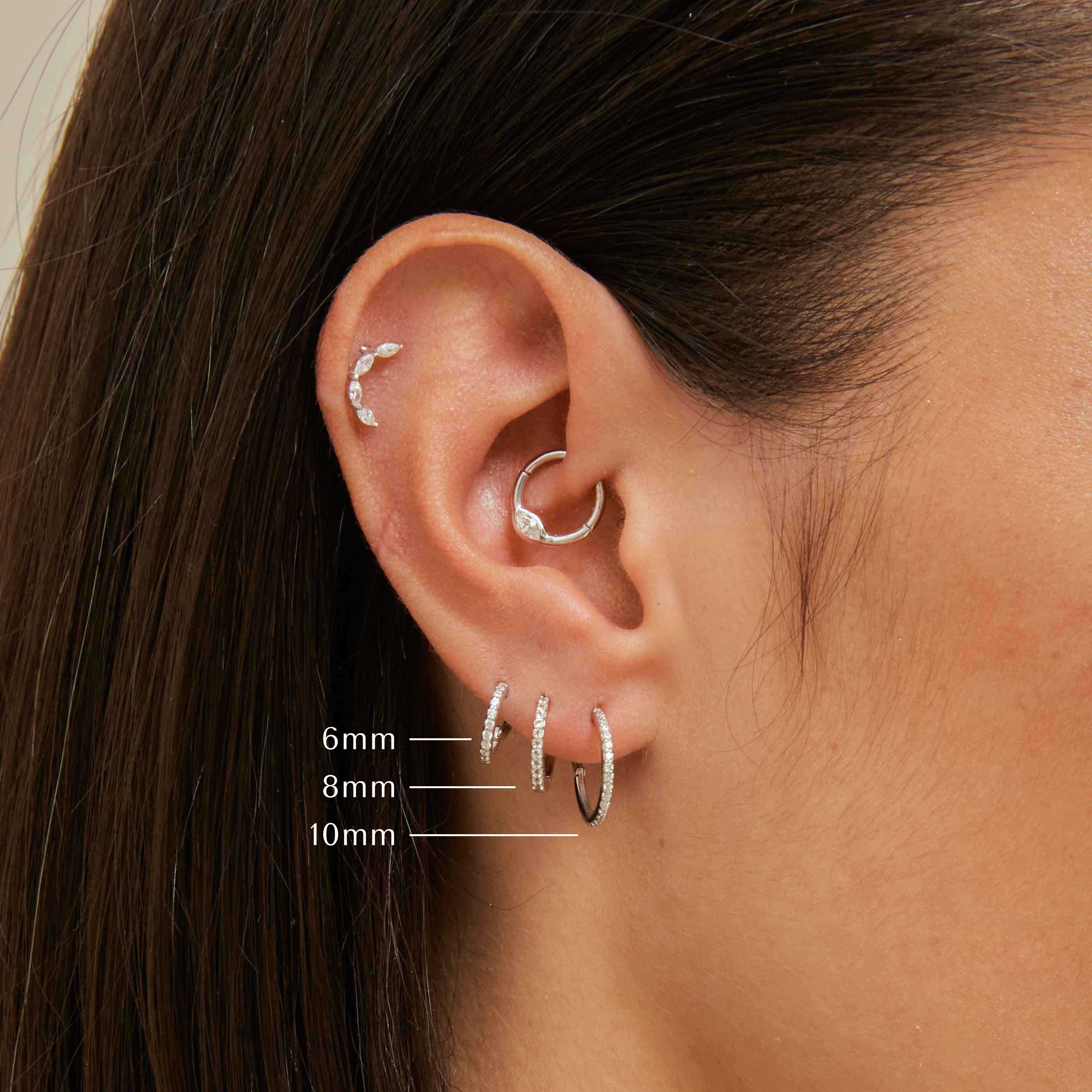 Solid White Gold Crystal Piercing Hoop - Image 5
