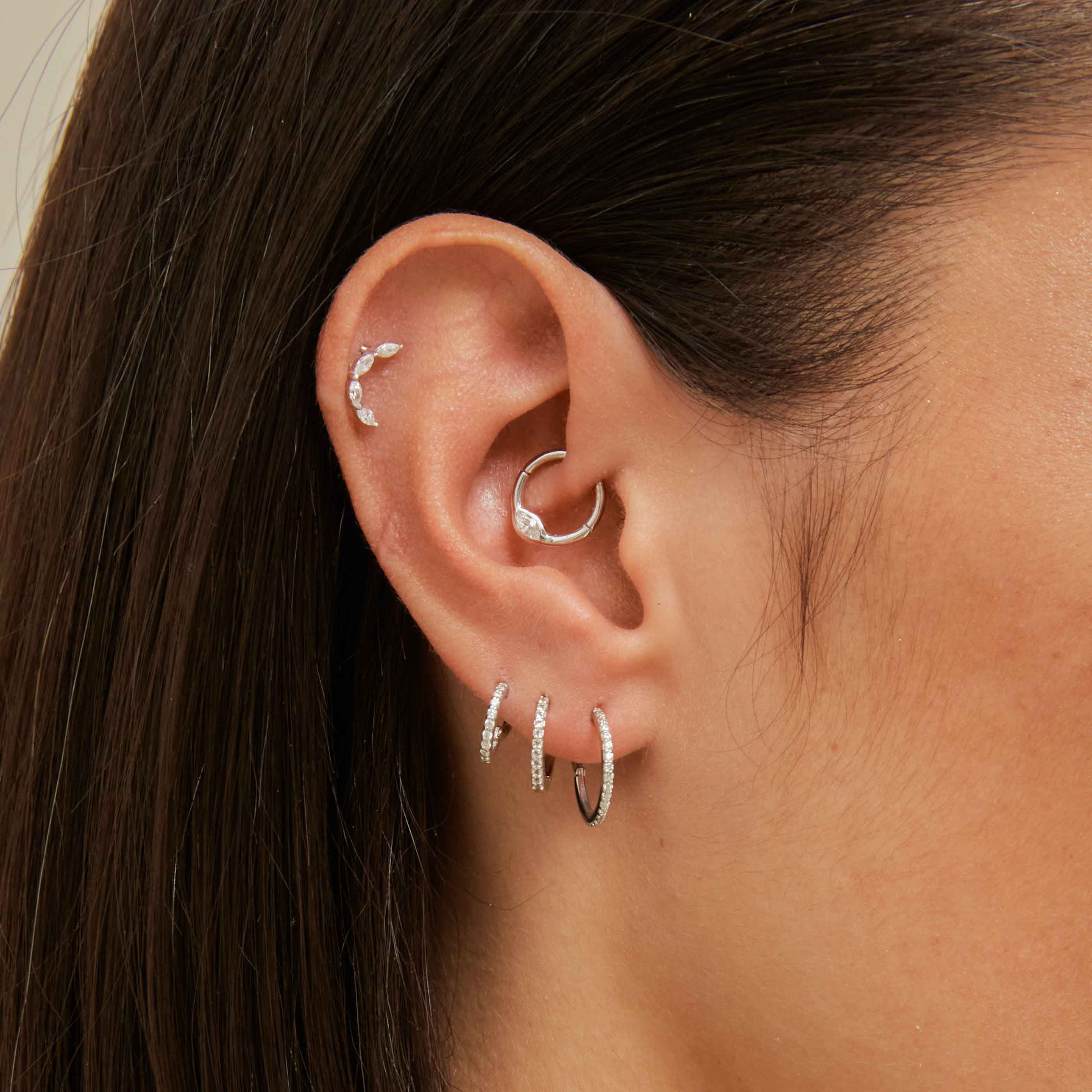 Solid White Gold Crystal Piercing Hoop - Image 6