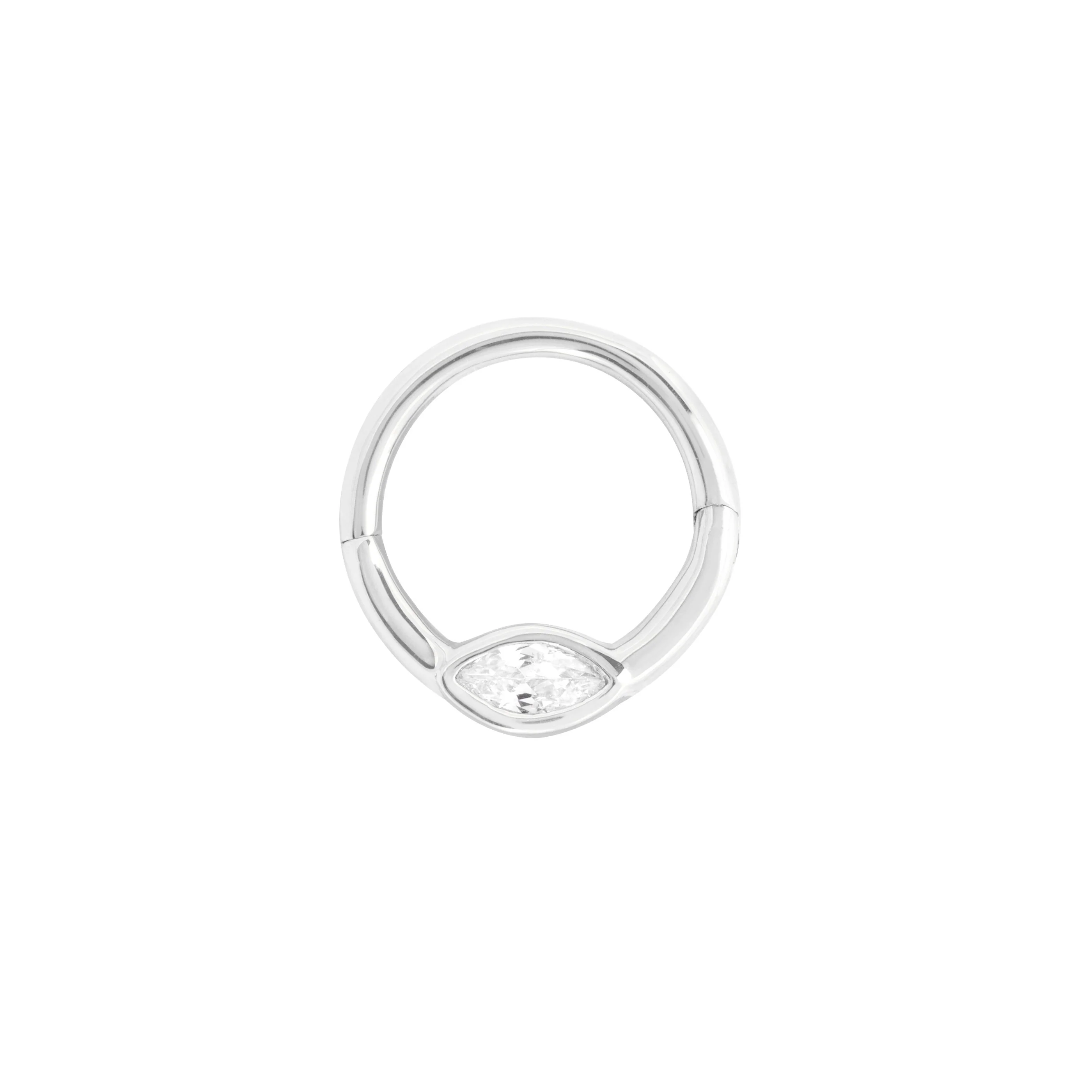 Solid White Gold Marquise Daith Hoop - Image 3