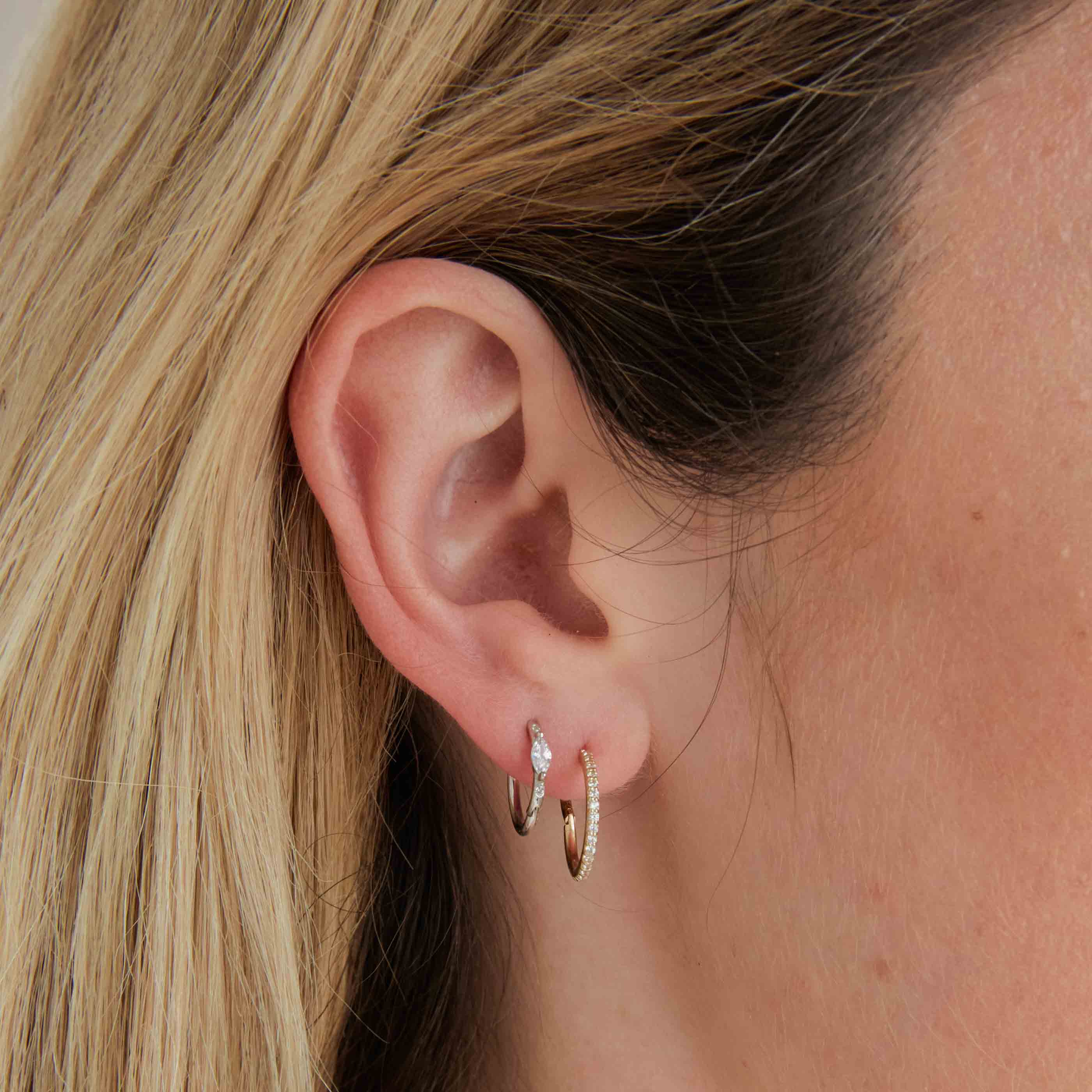 Solid White Gold Marquise Piercing Hoop - Image 4