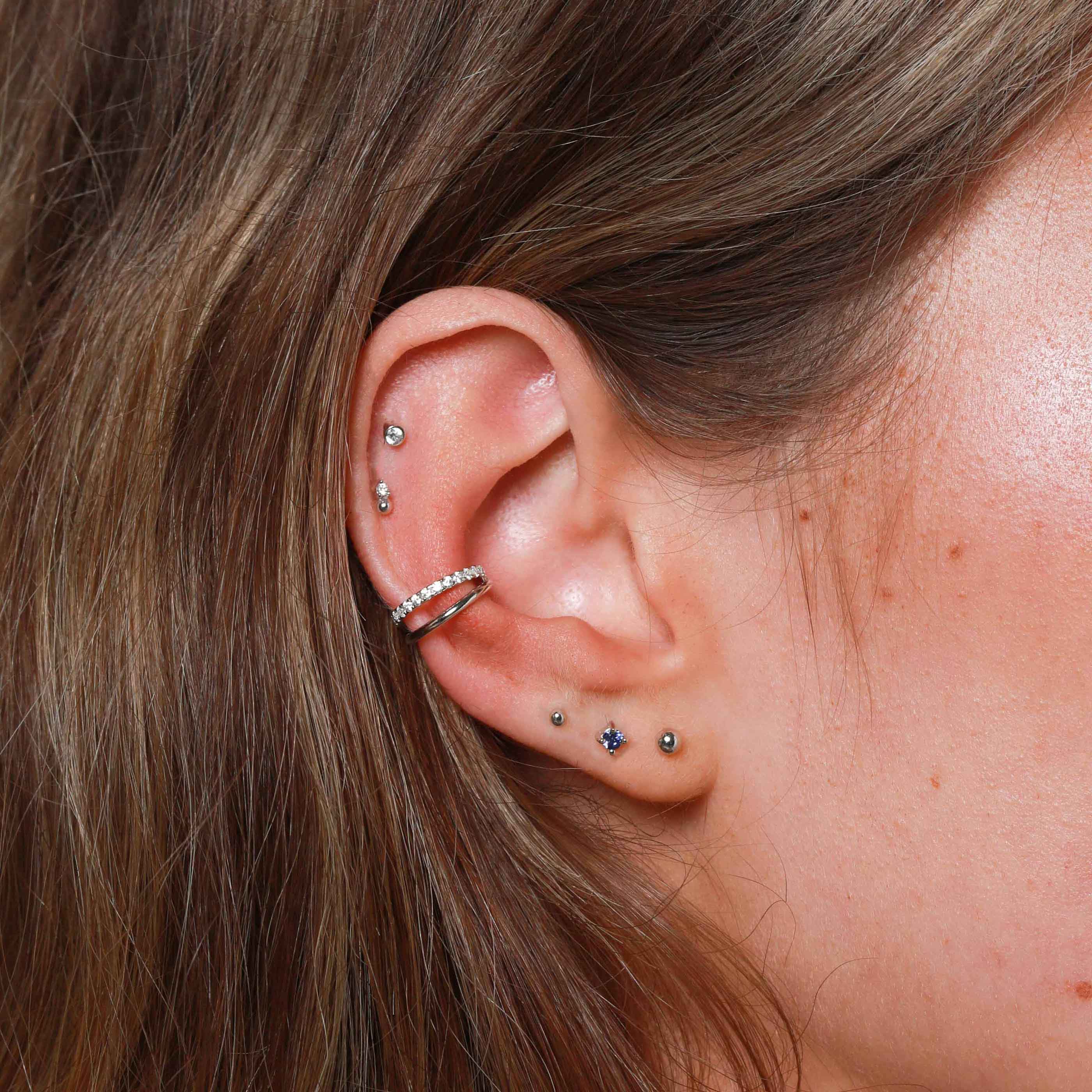 Small Ball Stud Earrings in Solid White Gold - Image 4