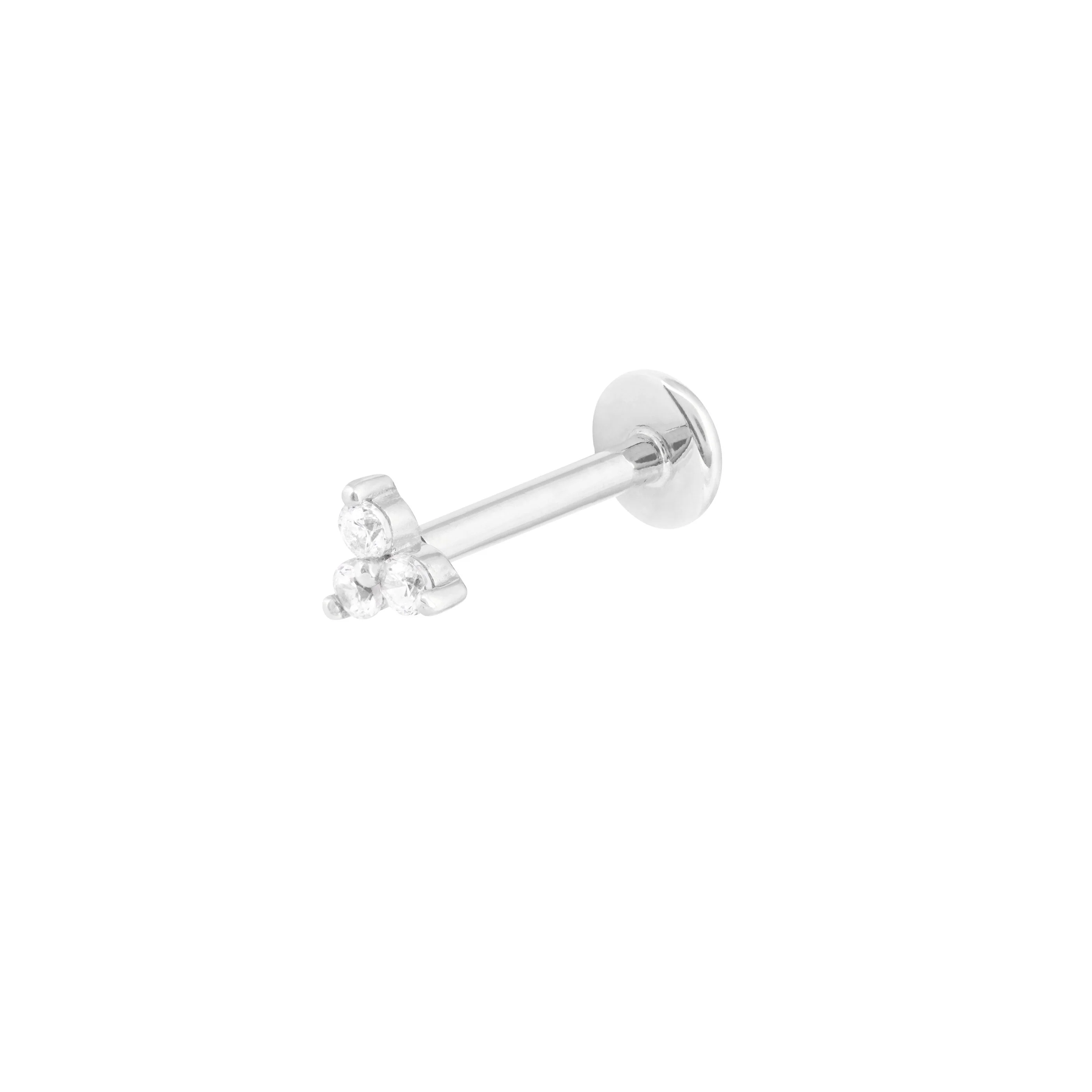 Solid White Gold Triple Crystal Piercing Stud - Image 6