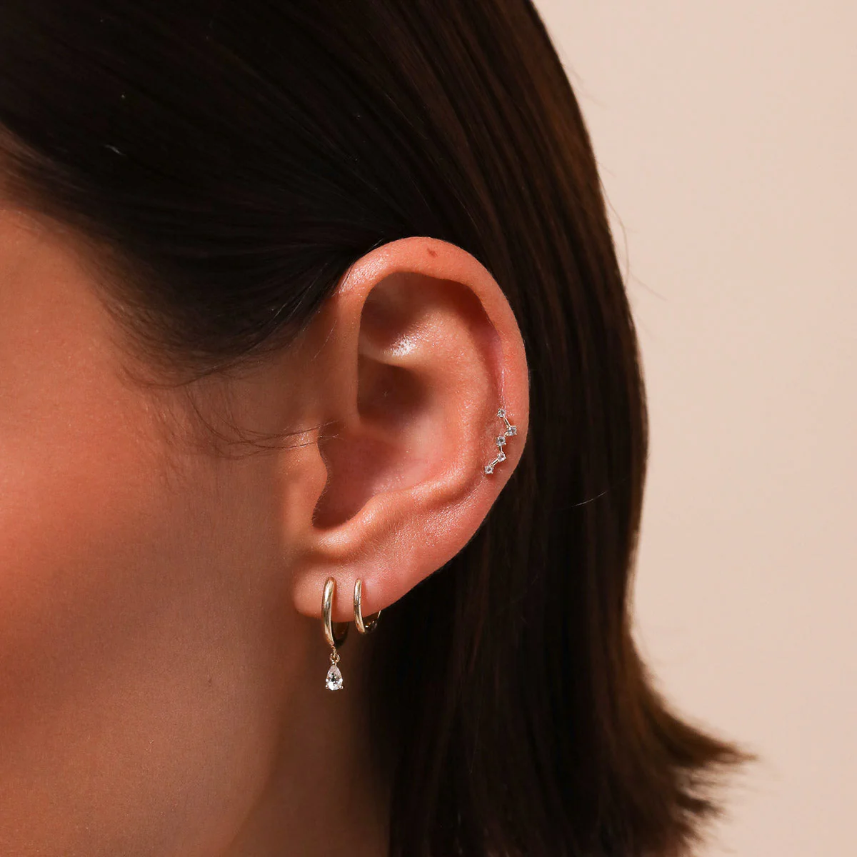 Teardrop Charm Piercing Hoop in Solid Gold - Image 3