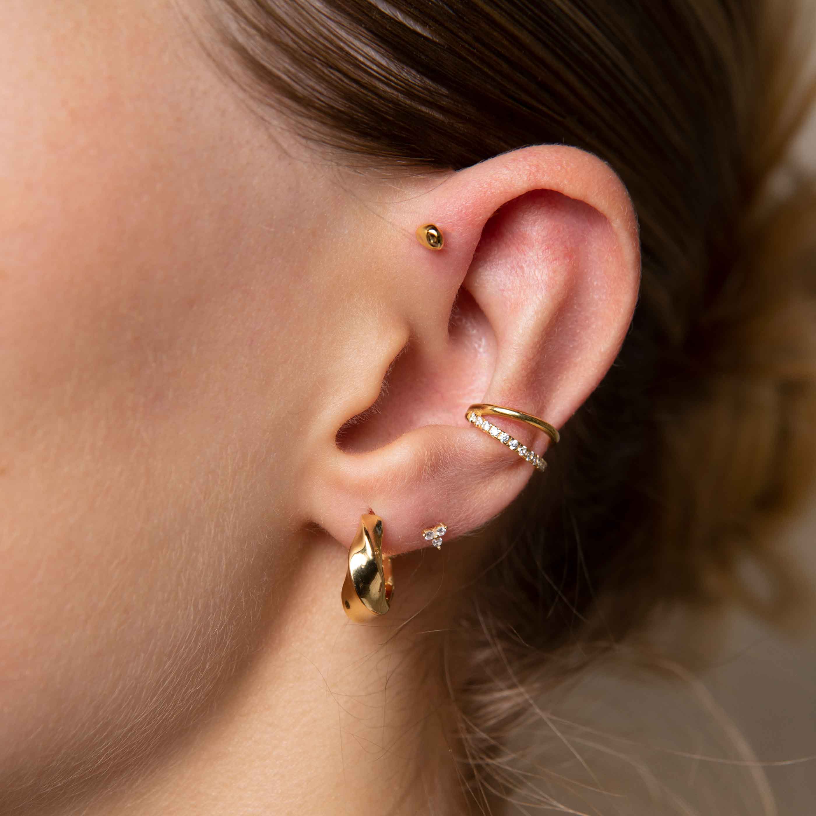 Triple Crystal Stud Earrings in Gold - Image 3