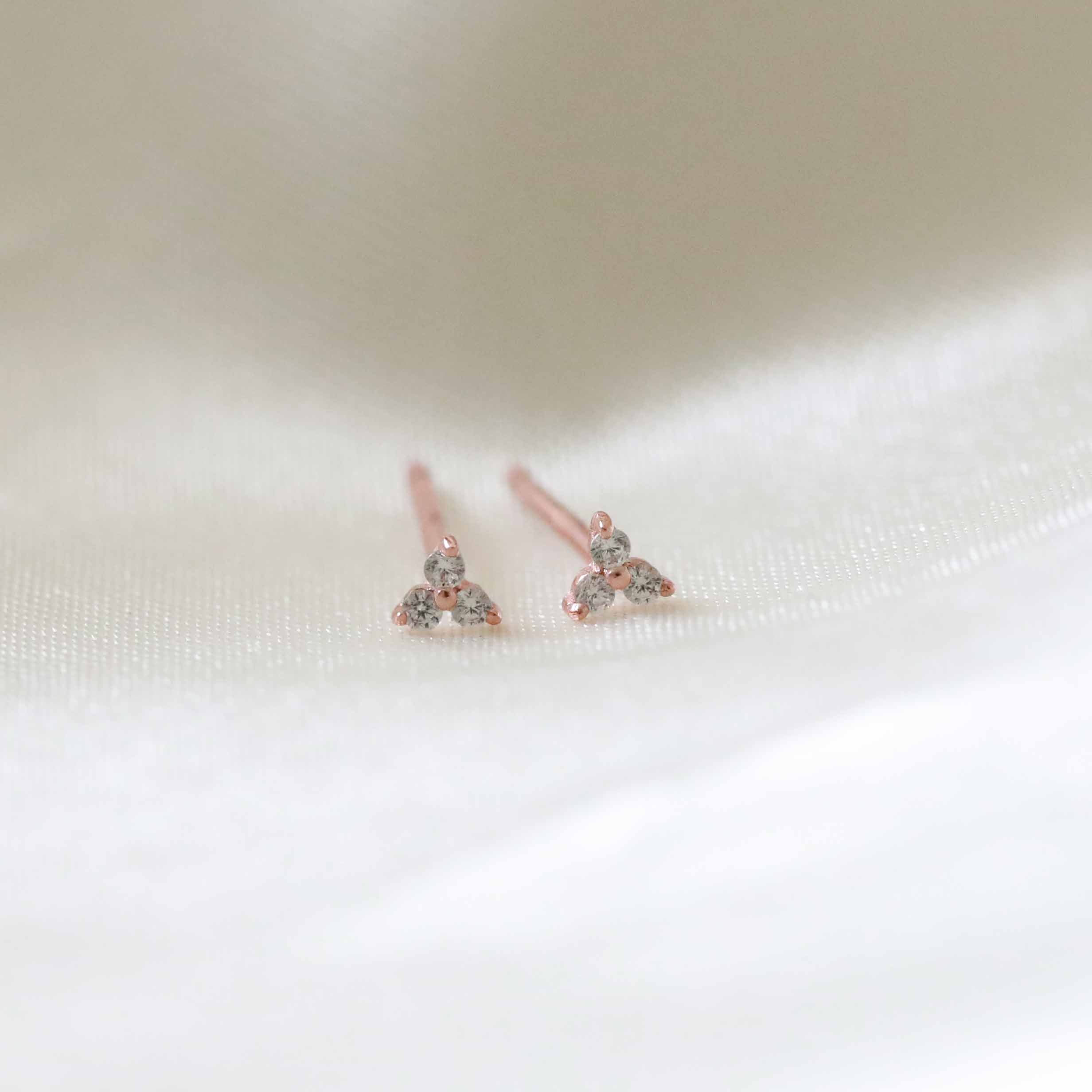 Triple Crystal Stud Earrings in Rose Gold - Image 3
