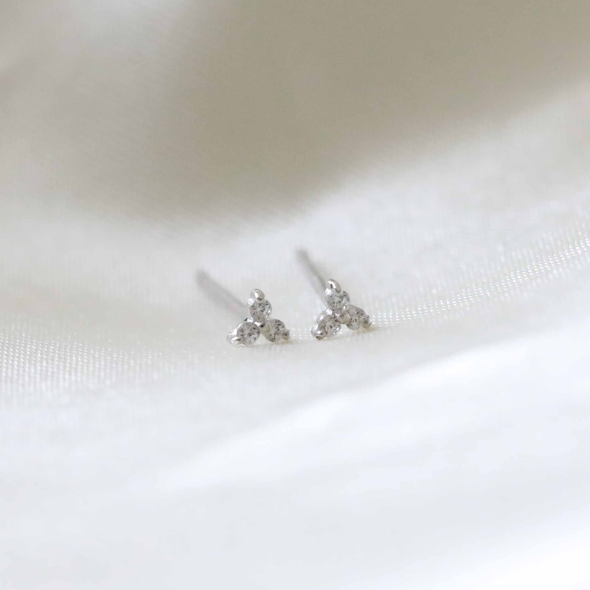 Triple Crystal Stud Earrings in Silver - Image 3