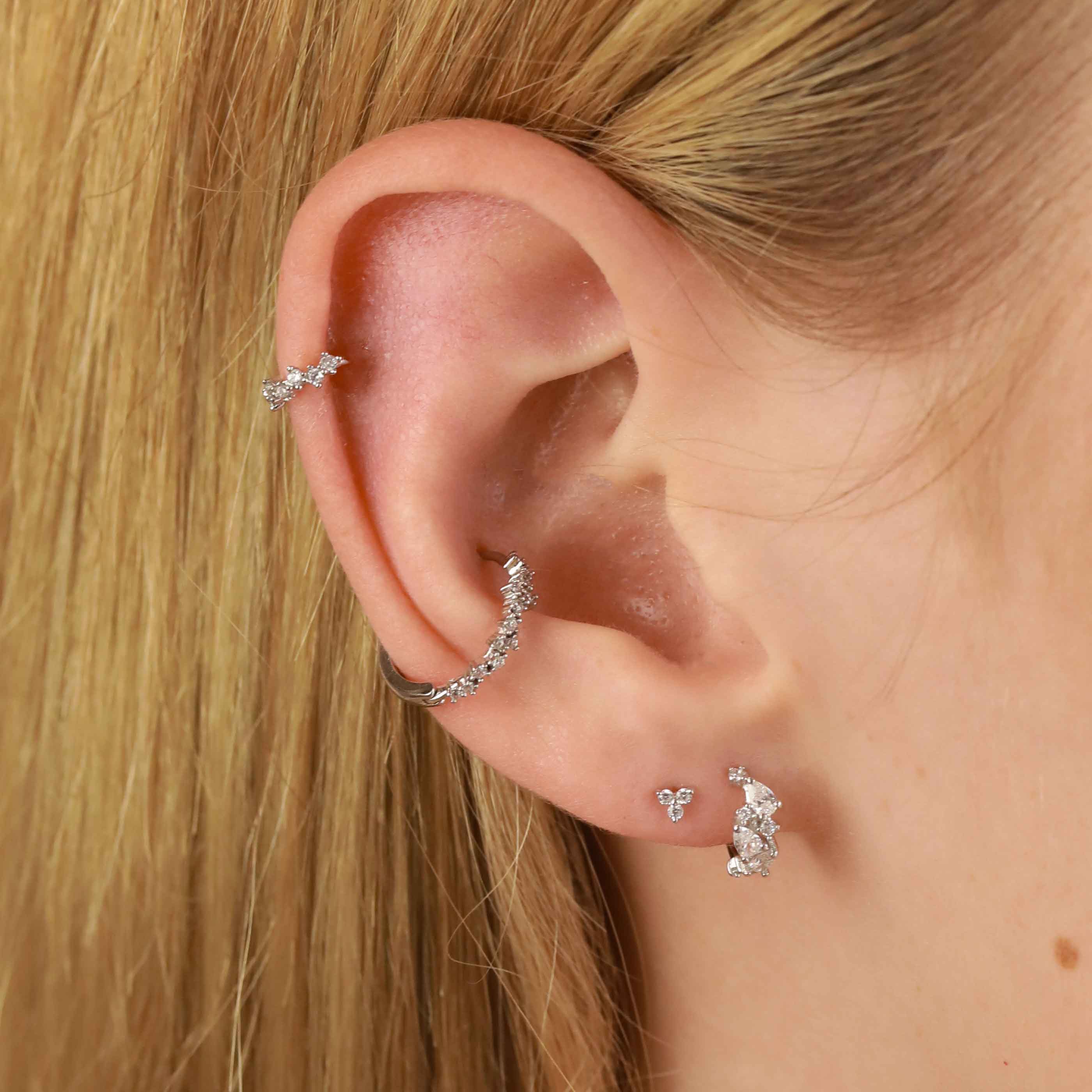 Triple Crystal Stud Earrings in Silver - Image 5