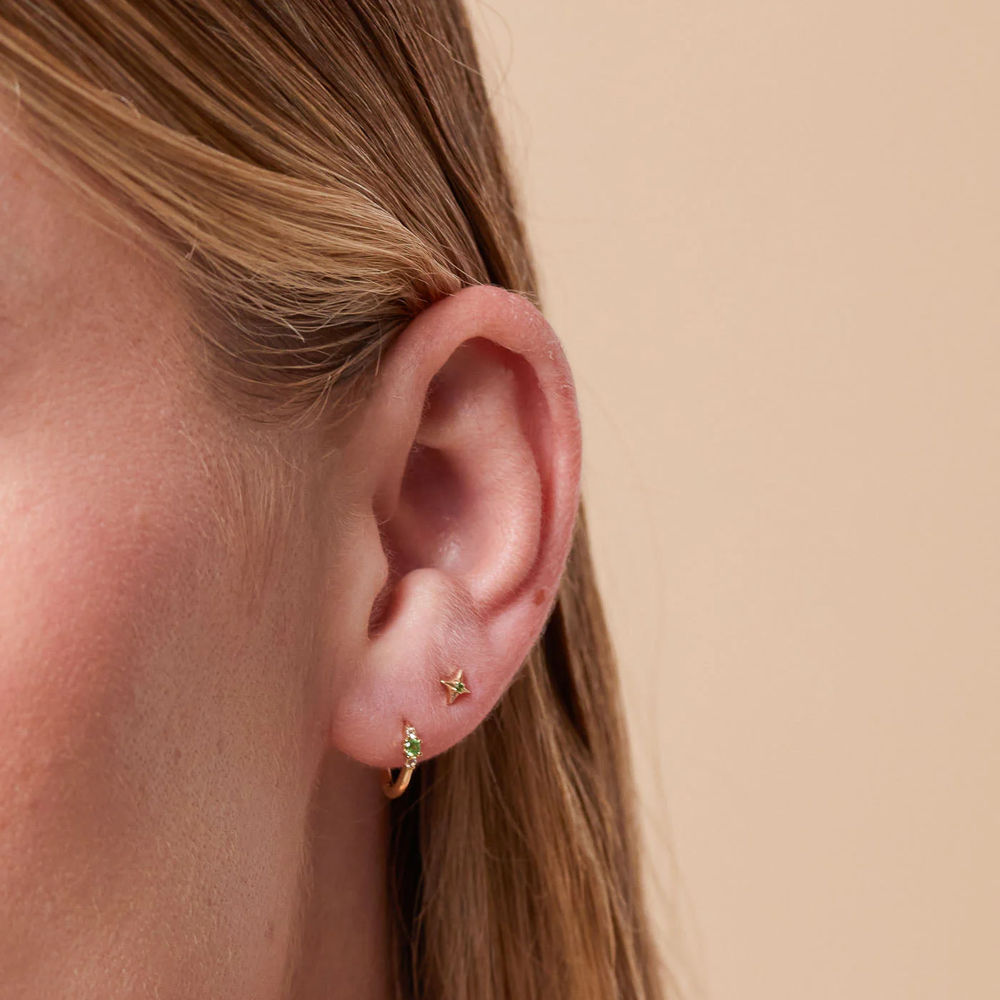 Cosmic Star Tsavorite Stud Earrings in Solid Gold - Image 4